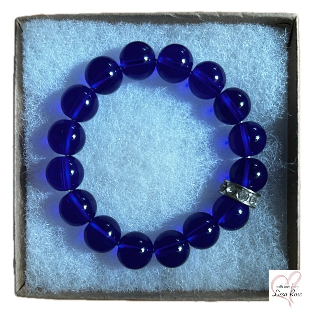 Glass bead bracelet in cobalt blue with rhinestone accent set (Ann Taylor) - Picture 1 of 3